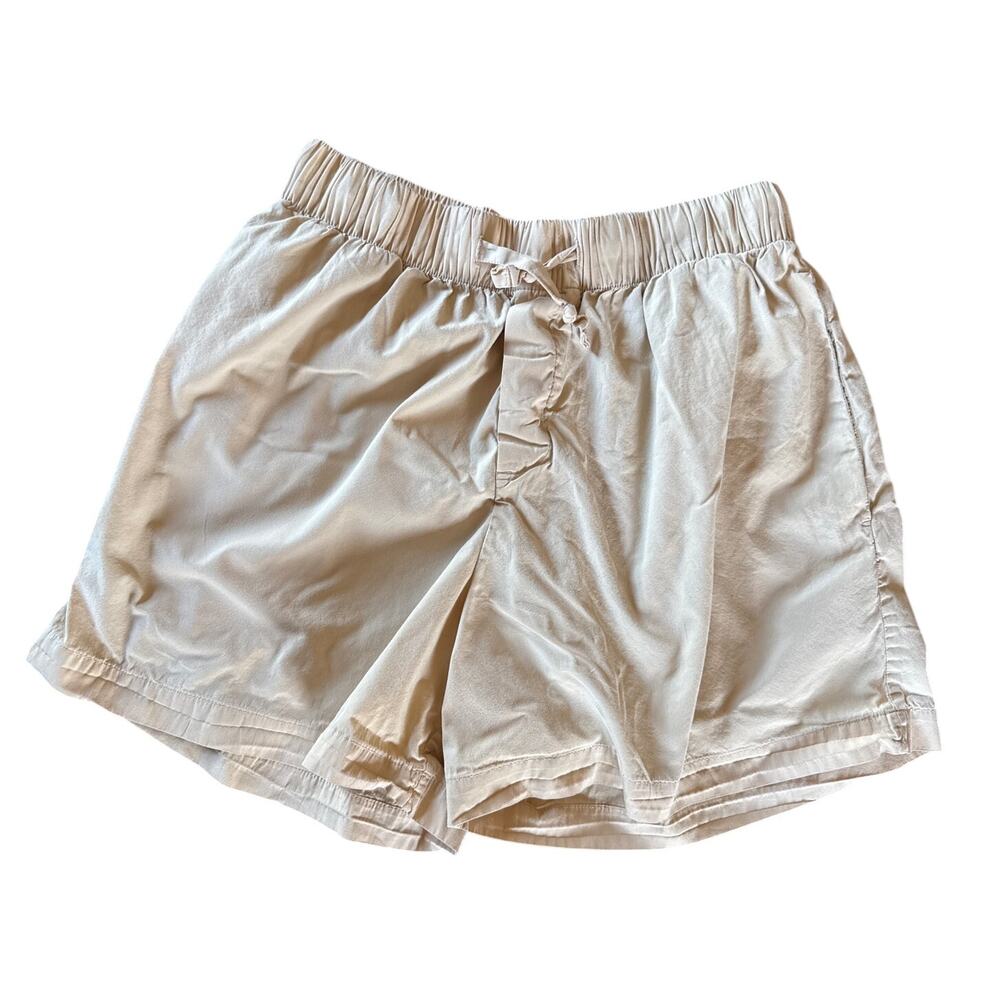 Tekla Cotton Poplin Unisex Shorts in Cream Size Small